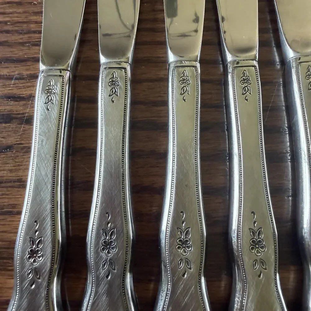 Oneida Morning Blossom Dinner Knives Profile Stainless Burnished Lot of 8 - Picture 2 of 4